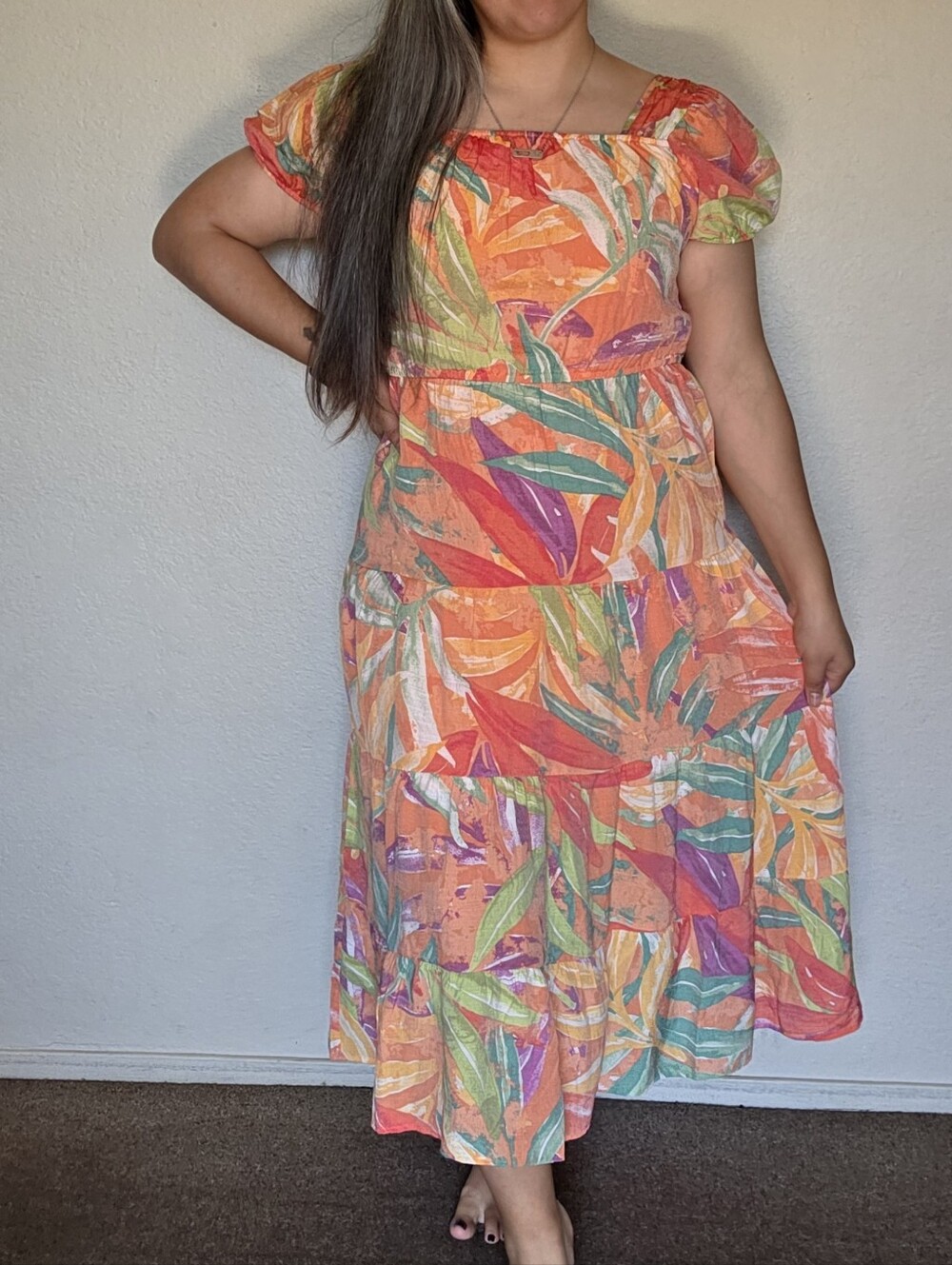 Indigo Rose Tropucal tiered midi dress